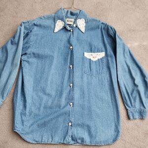 Blue Denim Shirt with Lace Details